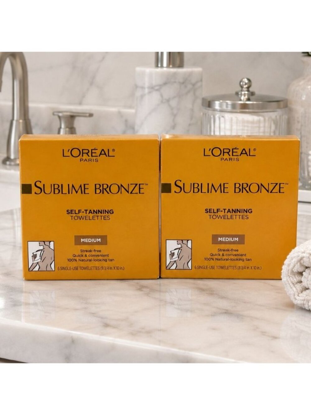 L'Oreal Sublime Bronze Self-Tanning Towelettes MEDIUM Bronze 6 Count x 2 Boxes